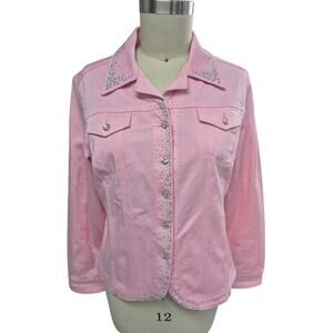 Christine Alexander Cotton/Spandex Pink Denim Jacket + Tank Rhinestones L